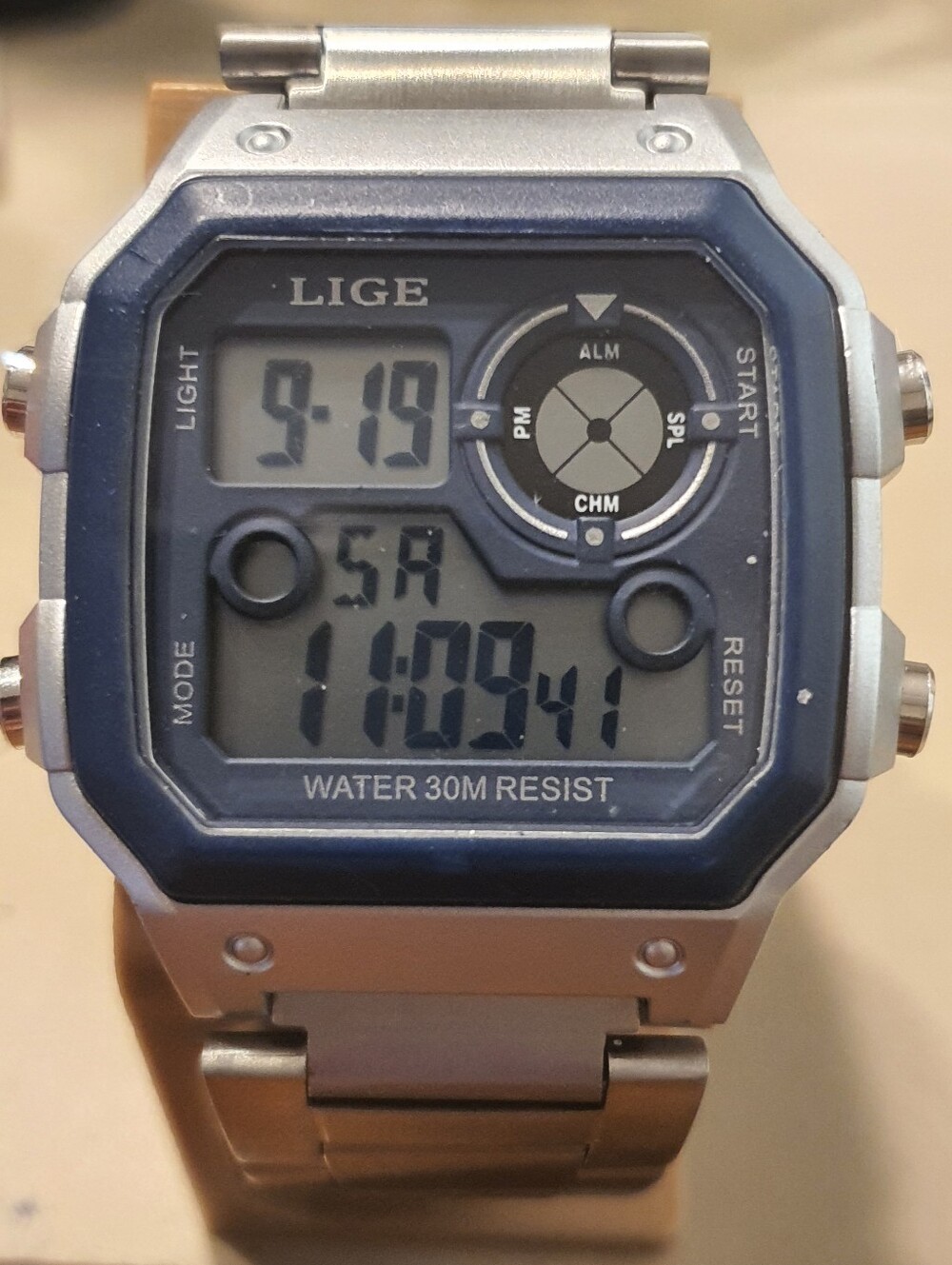 Lige Dream Silver/Blue Digital Alarm Chrono Men's Watch